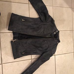 grey/black leather jacket